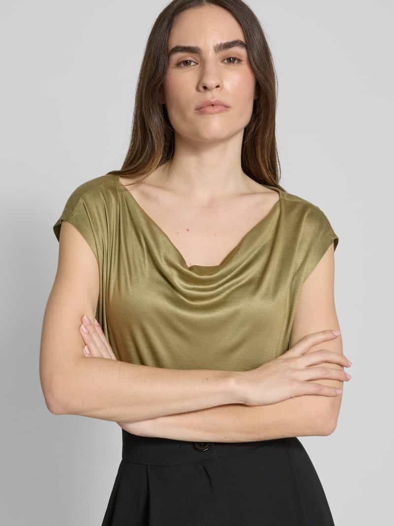 s.Oliver BLACK LABEL Loose fit shirt van glanzende viscose met cascadehals