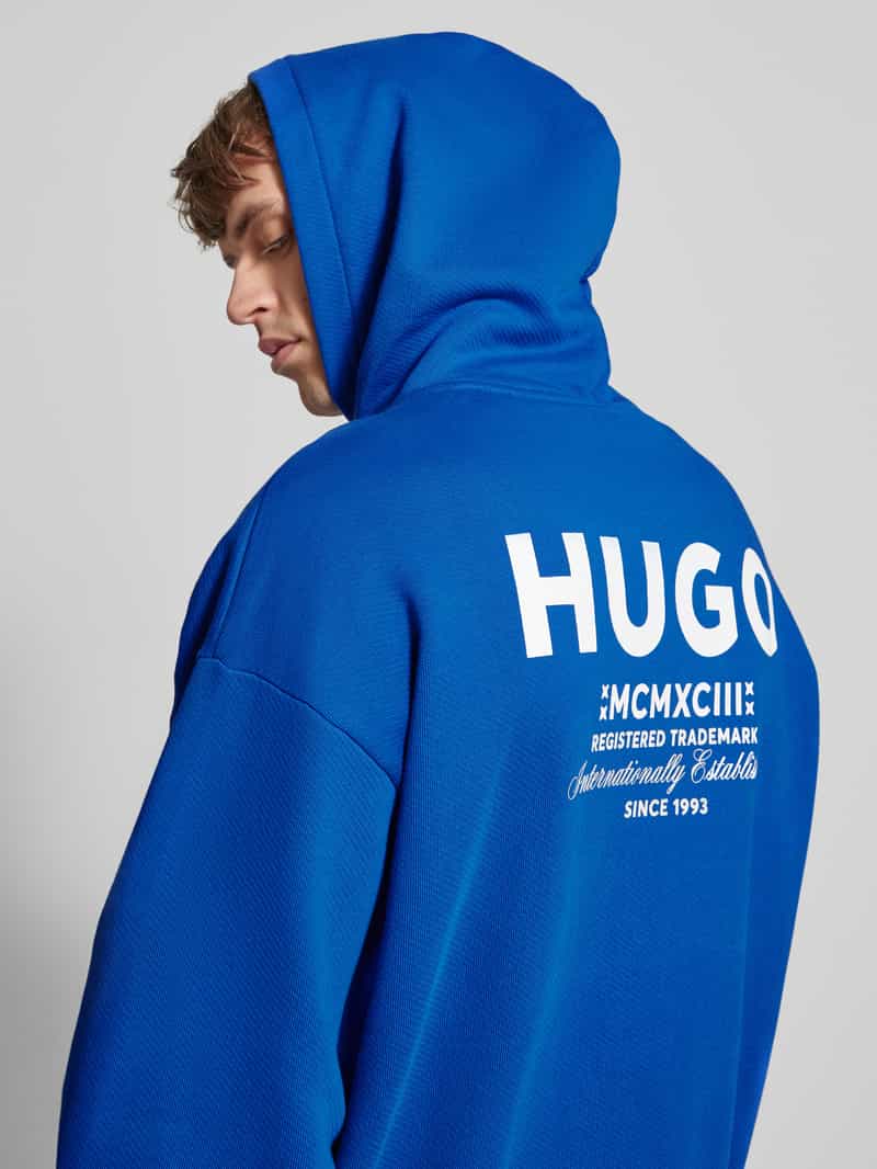 Hugo Blue Hoodie met labelprint model 'Nazardo'