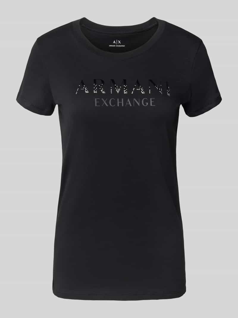 Armani Exchange T-shirt met siersteentjes en ronde hals