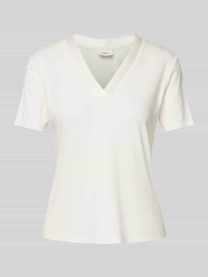 s.Oliver BLACK LABEL Regular fit T-shirt van viscosemix met satijnen hals