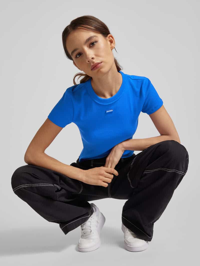 Hugo Blue Kort T-shirt met labelpatch model 'Baby Tee'