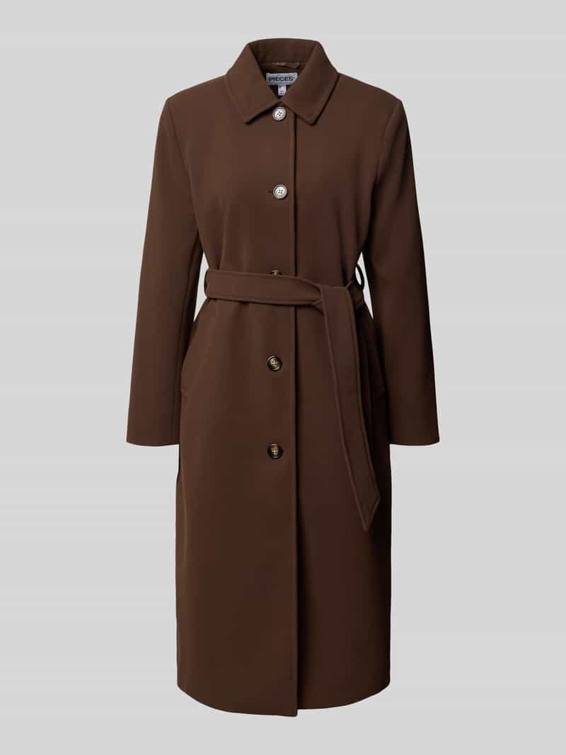 Pieces Regular fit lange jas met strikceintuur model 'AYA'