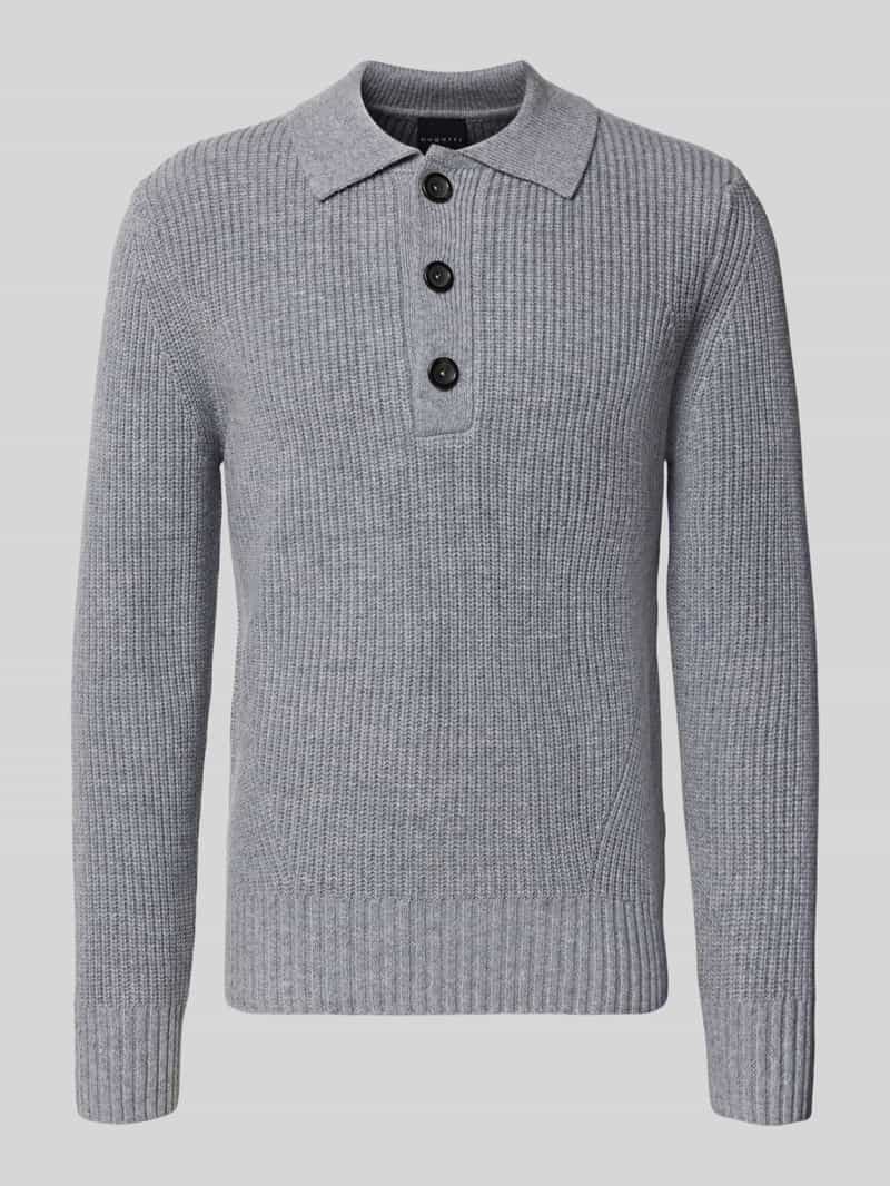 Bugatti Gebreide pullover met platte kraag en knoopsluiting