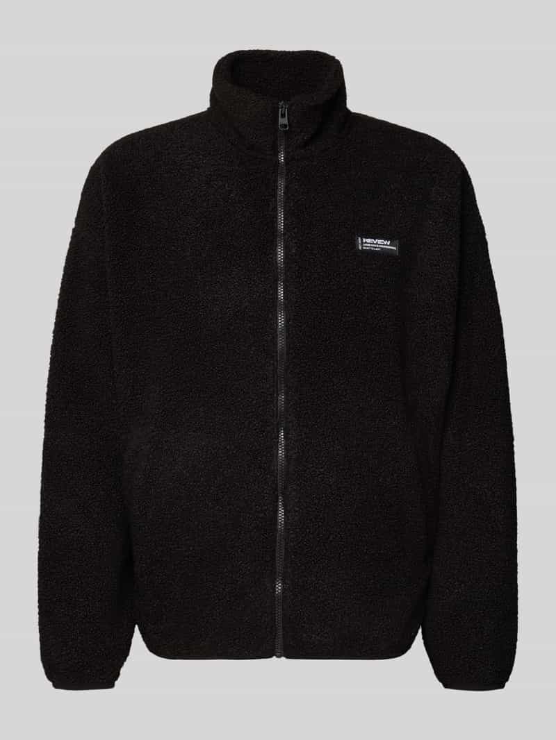 REVIEW Fleecejack met opstaande kraag en labeldetail