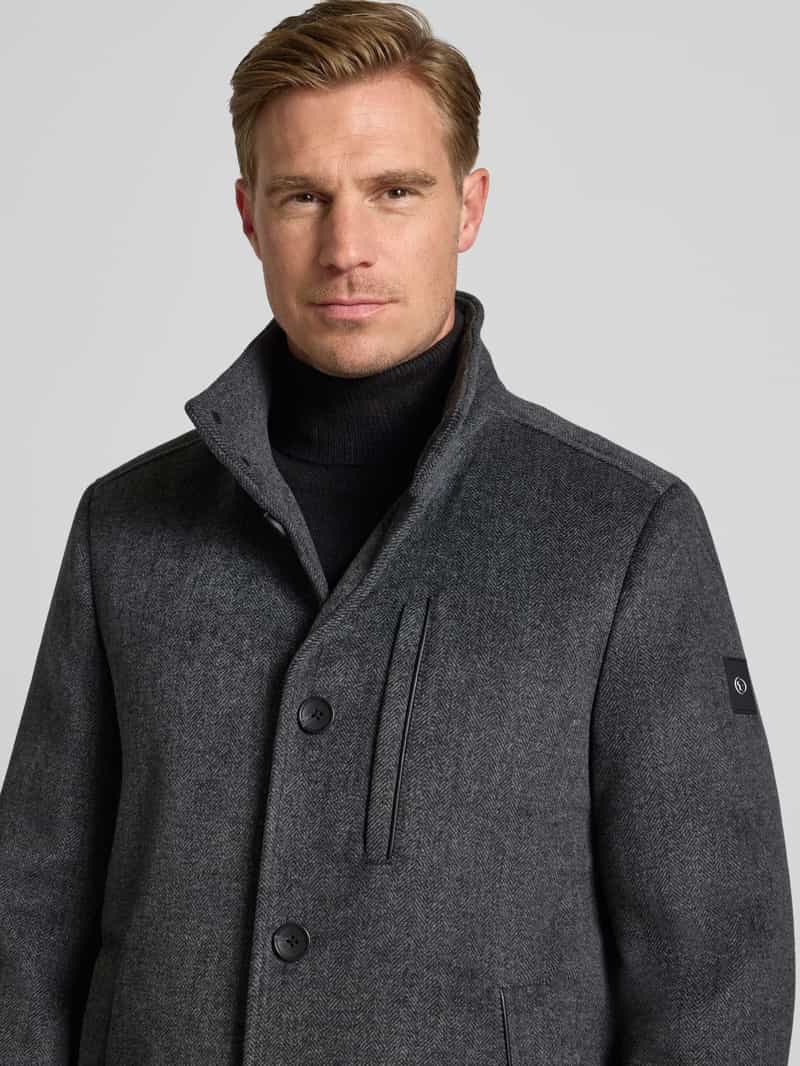 Tom Tailor Regular fit lange wollen jas met opstaande kraag