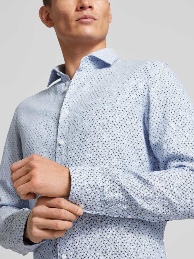seidensticker Slim fit zakelijk overhemd van linnen met all-over motief