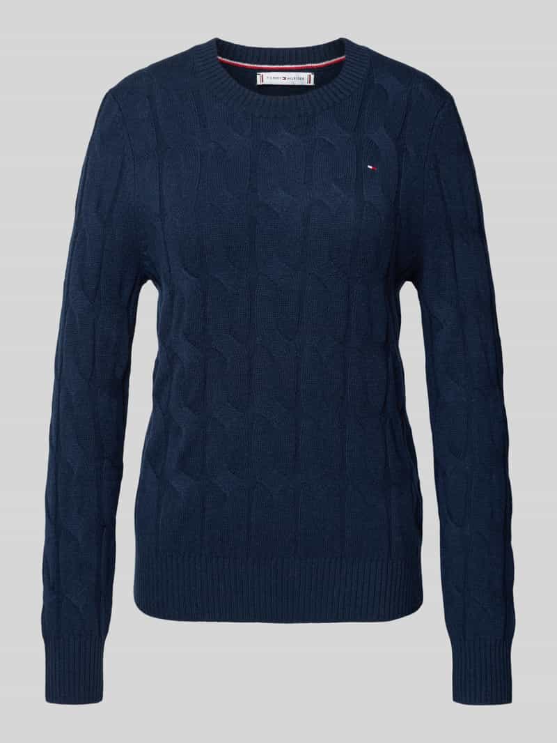 Tommy Hilfiger Regular fit gebreide pullover met kabelpatroon van zuivere wol