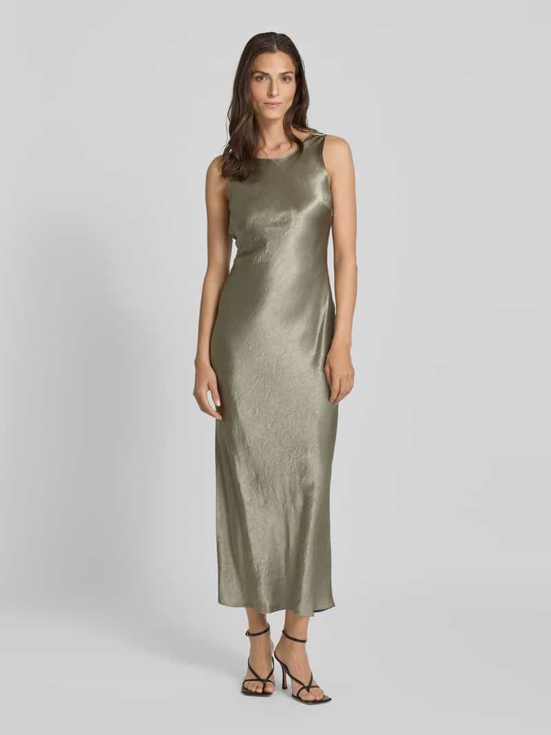 Selected Maxi-jurk met cascadehals, model 'SELENE' olijfgroen, foto 3