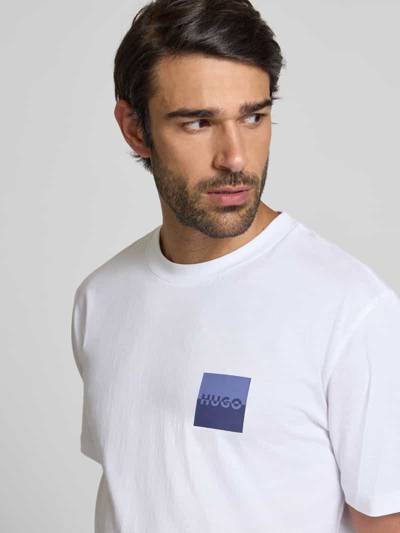 HUGO T-shirt met labelprint en ronde hals model 'Dapusi'