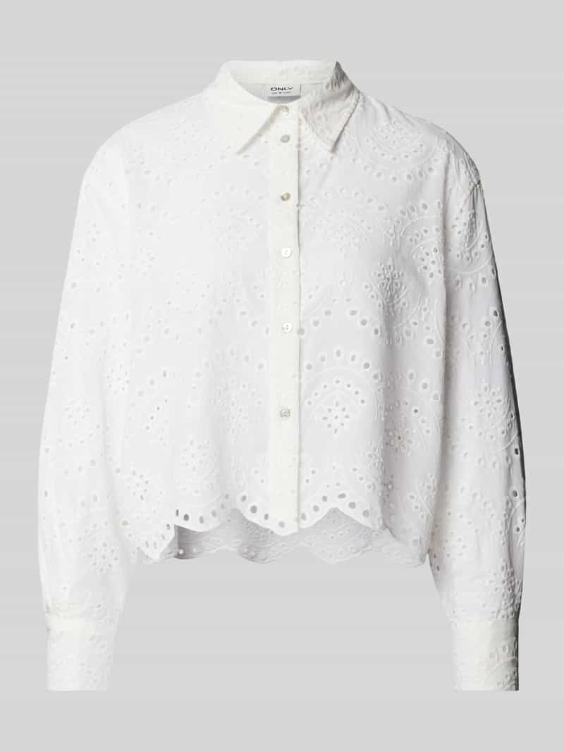 Only Korte overhemdblouse met broderie anglaise model 'VALAIS'