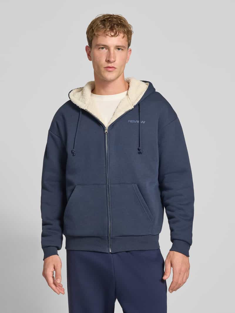 REVIEW Regular fit sweatjack van katoenmix met voering van teddybont