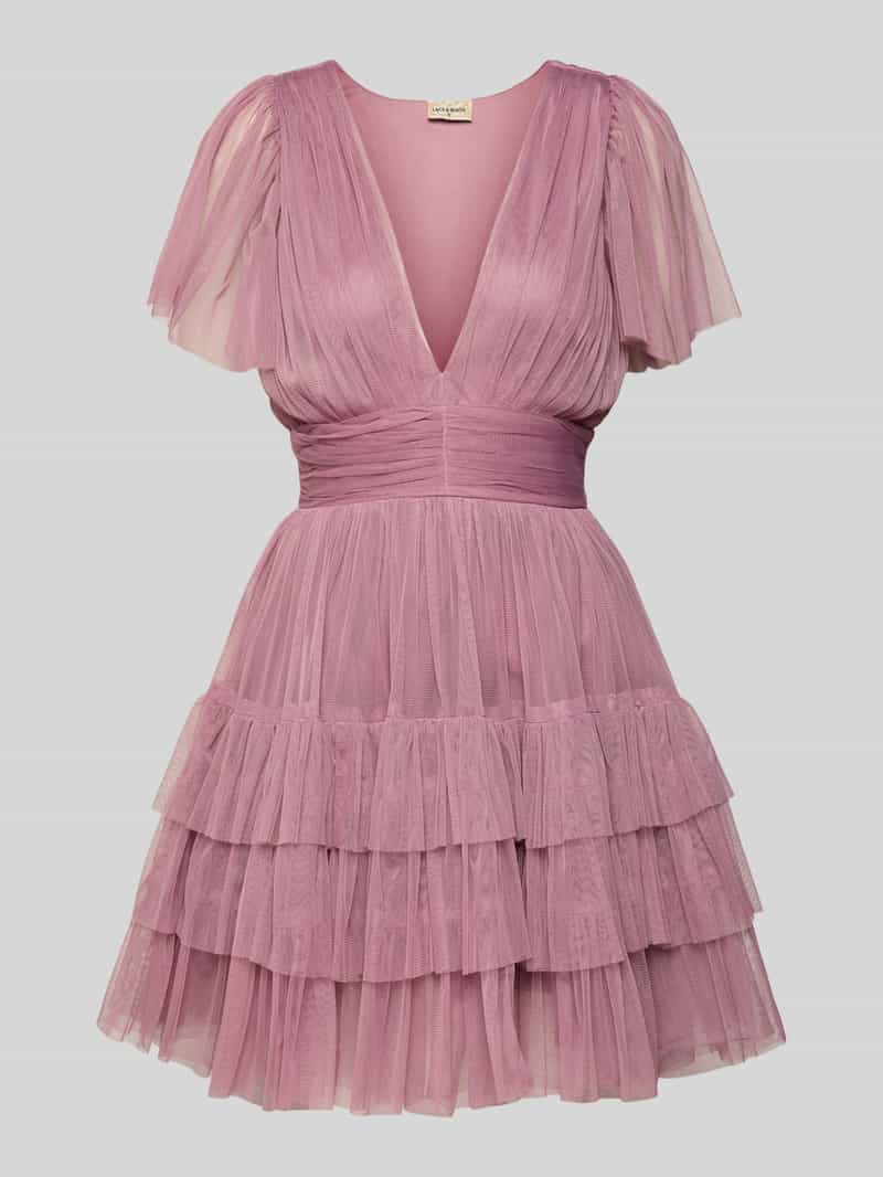 Lace & Beads Cocktailjurk met gelaagde look en V-hals