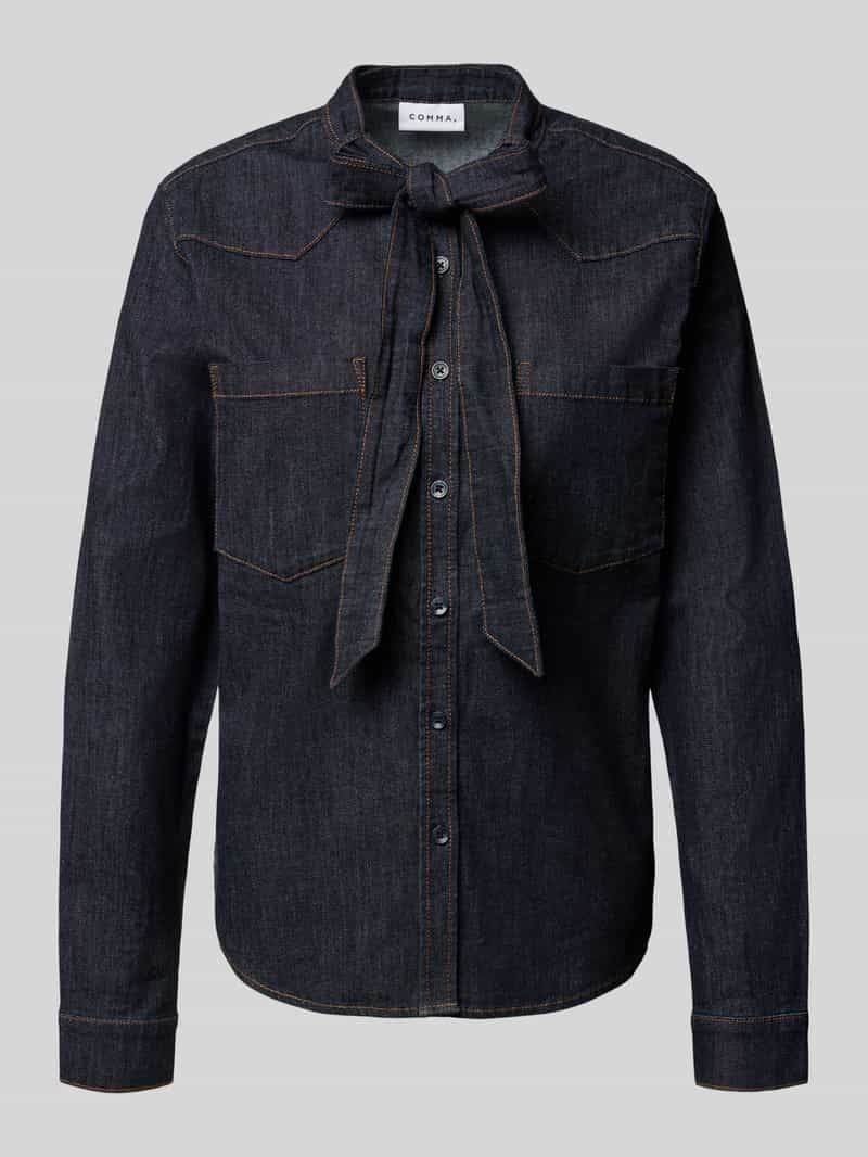 comma Regular fit jeansblouse met strikdetail