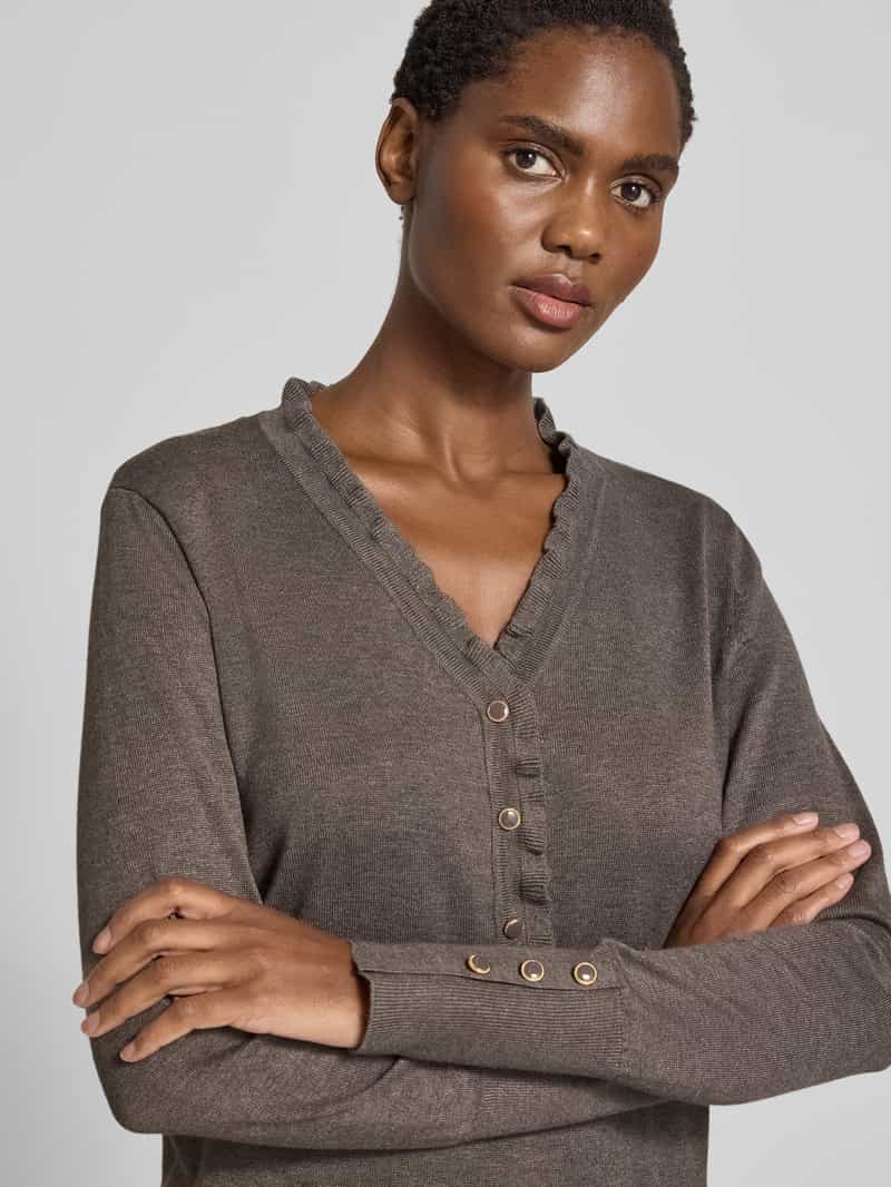 FREE QUENT Gebreide pullover met korte knoopsluiting model 'KATIE'