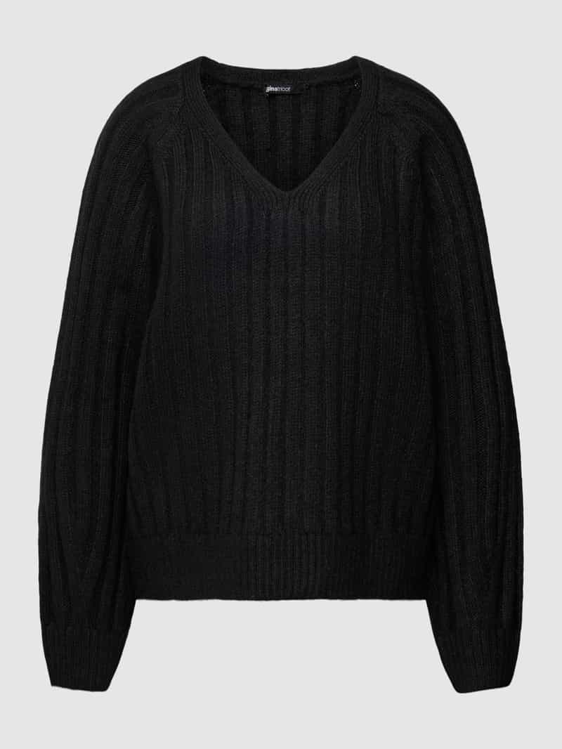 Gina Tricot Gebreide pullover in effen design met V-hals