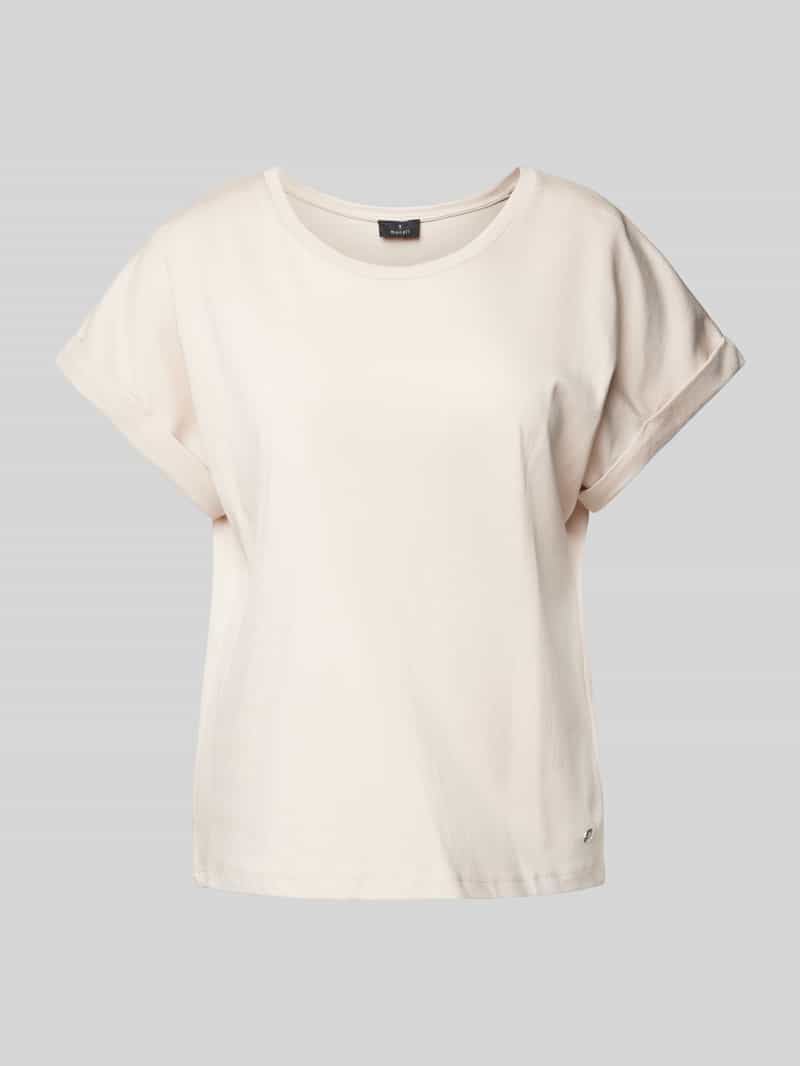 monari T-shirt met geribde ronde hals