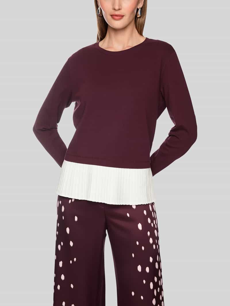 Marc Cain Loose fit shirt met lange mouwen van katoenmix met geplisseerd volantdetail
