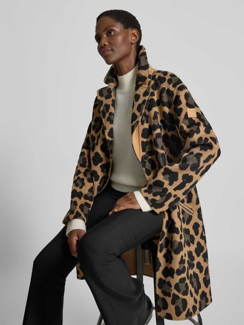 Marc Cain Relaxed fit lange wollen jas met all-over dierenprint