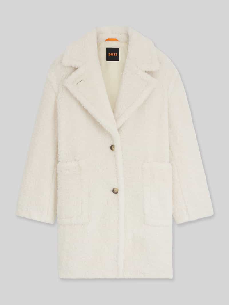 Boss Orange Regular fit lange jas van teddybont met grote zakken model 'CATEDY'