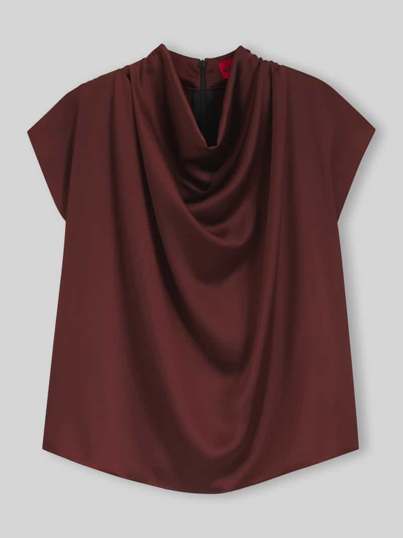HUGO Regular Fit blouse met korte mouwen met cascadekraag model 'Casmena-1'