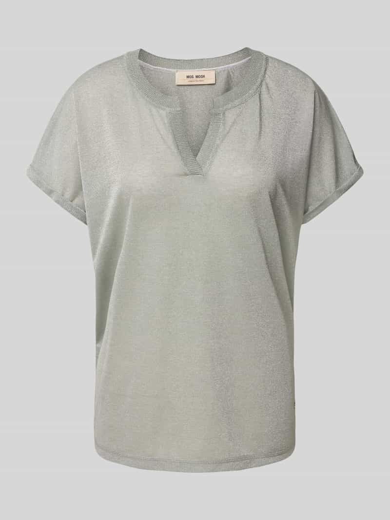 MOS MOSH T-shirt met geribde V-hals model 'KILANA'