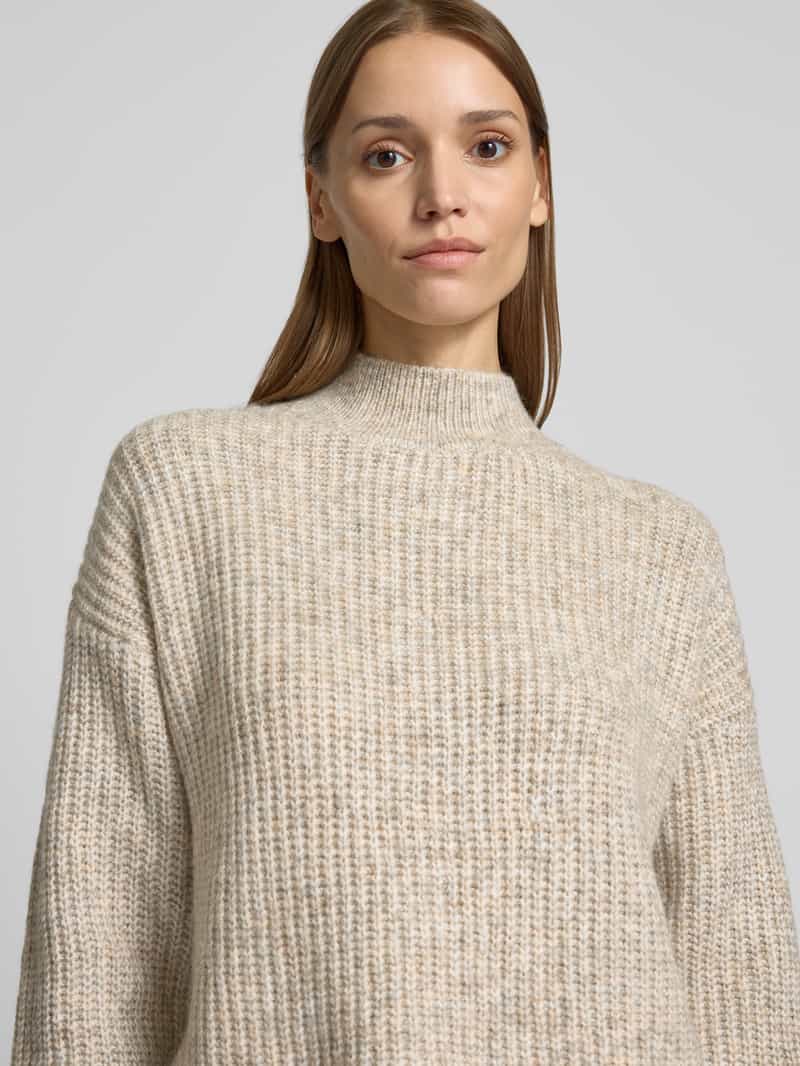 QS Gebreide pullover met opstaande kraag en wol