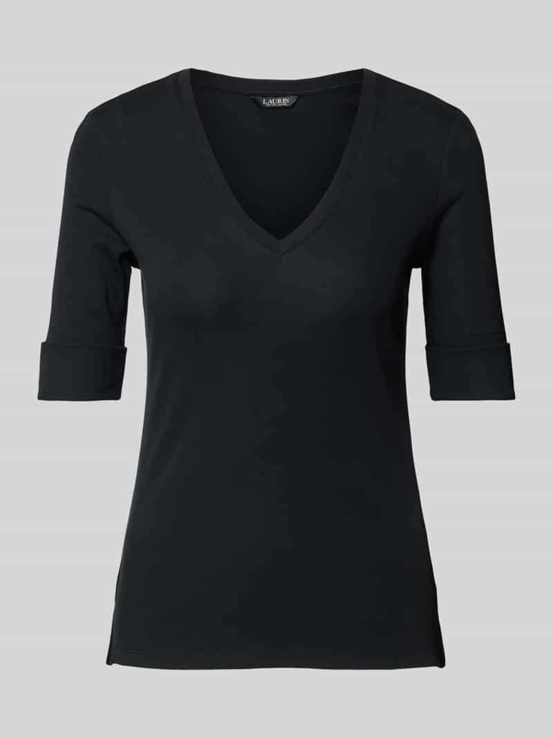 Lauren Ralph Lauren T-shirt met geribde V-hals model 'JUDY'
