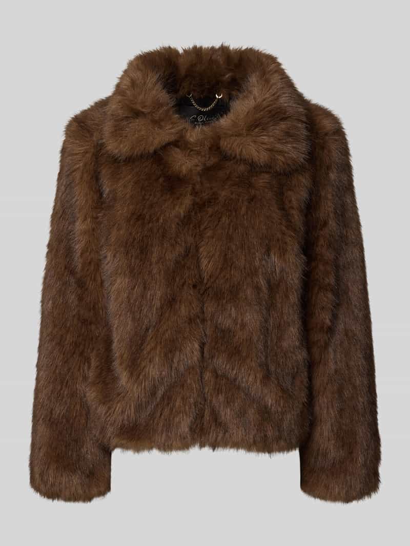 s.Oliver BLACK LABEL Boxy fit jack van imitatiebont met platte kraag