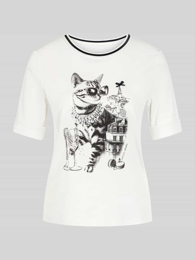 Marc Cain T-shirt met kattenprint en strass-steentjes