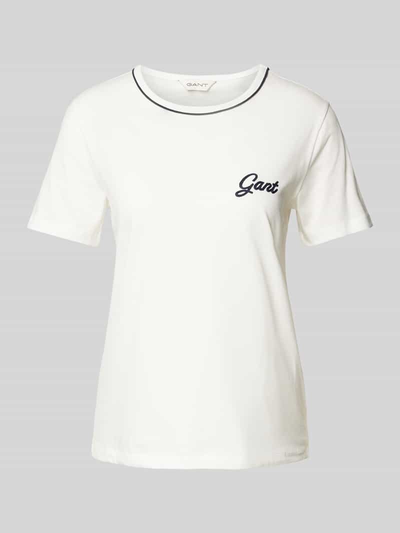 Gant T-shirt met geribde ronde hals