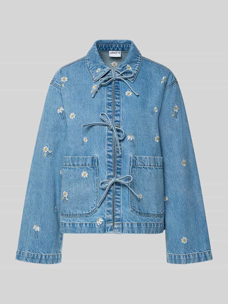 Jeansjack met Stitchings en Vetersluiting