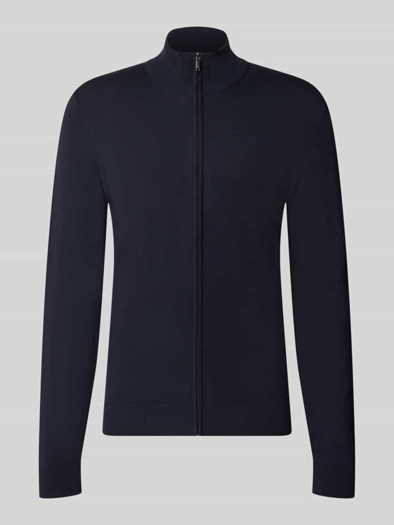 Slim fit gebreid jack van viscosemix met opstaande kraag