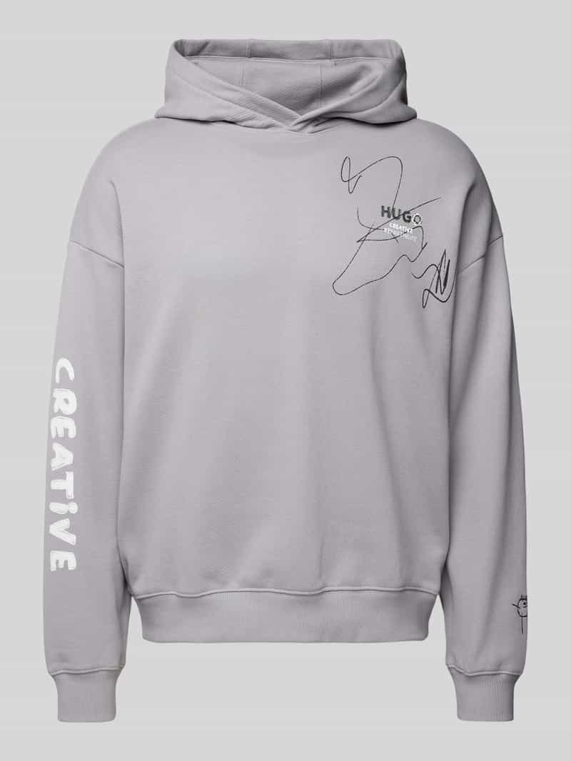 Hugo Blue Oversized hoodie van viscose met labelprint model 'Nedimo'