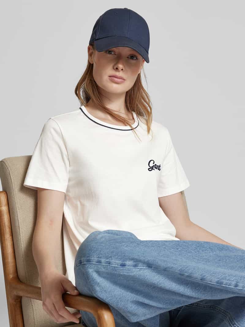Gant T-shirt met geribde ronde hals