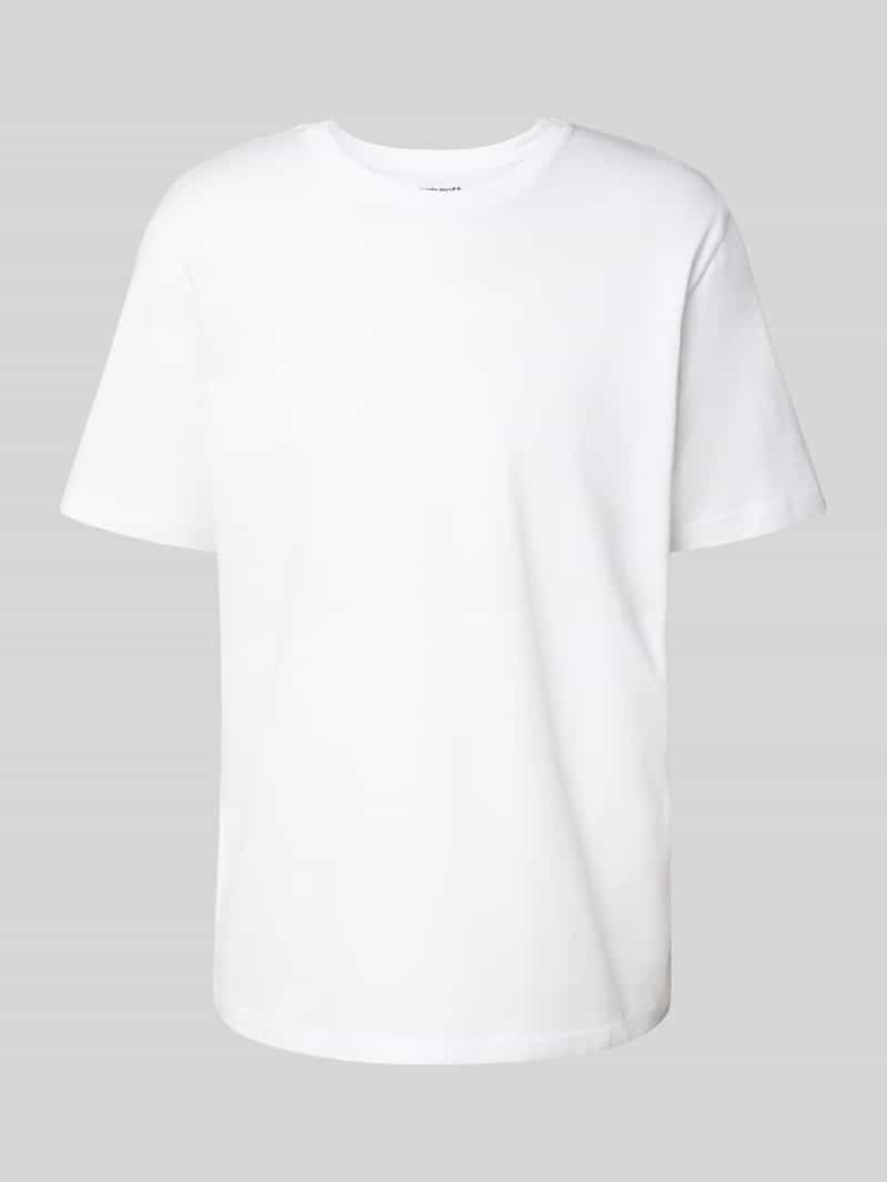 T-shirt met geribde ronde hals