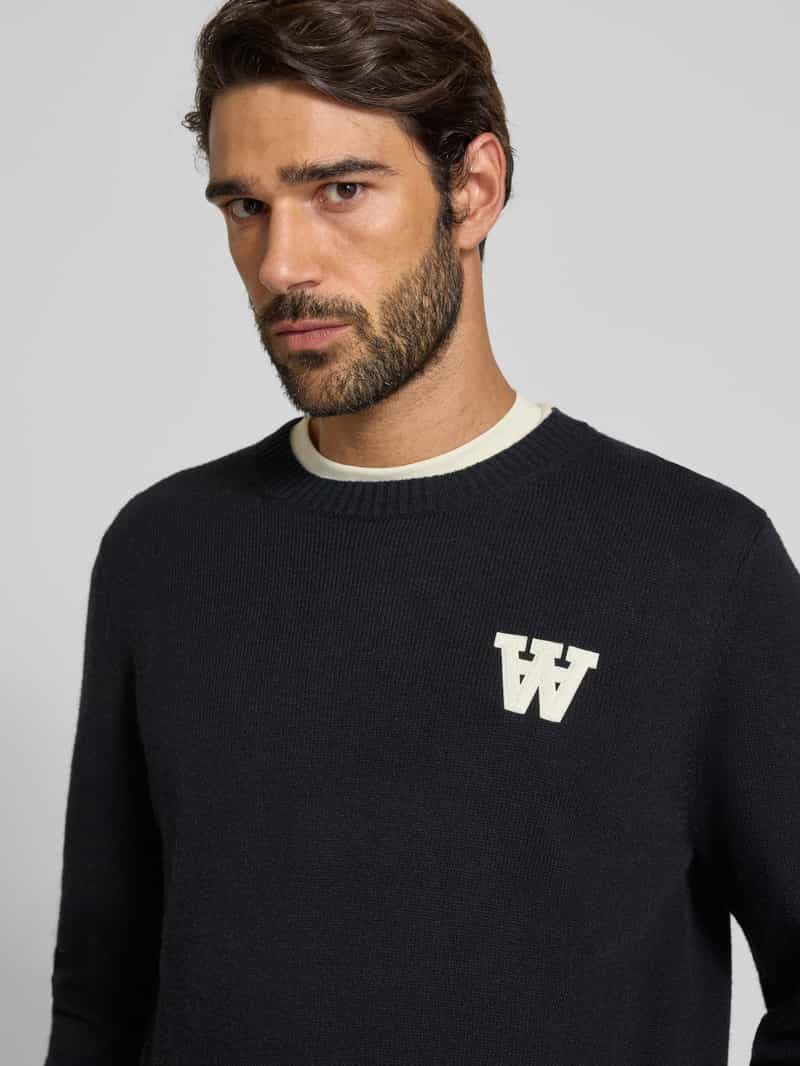 Wood Gebreide pullover met stitching en ronde hals model 'Tay'