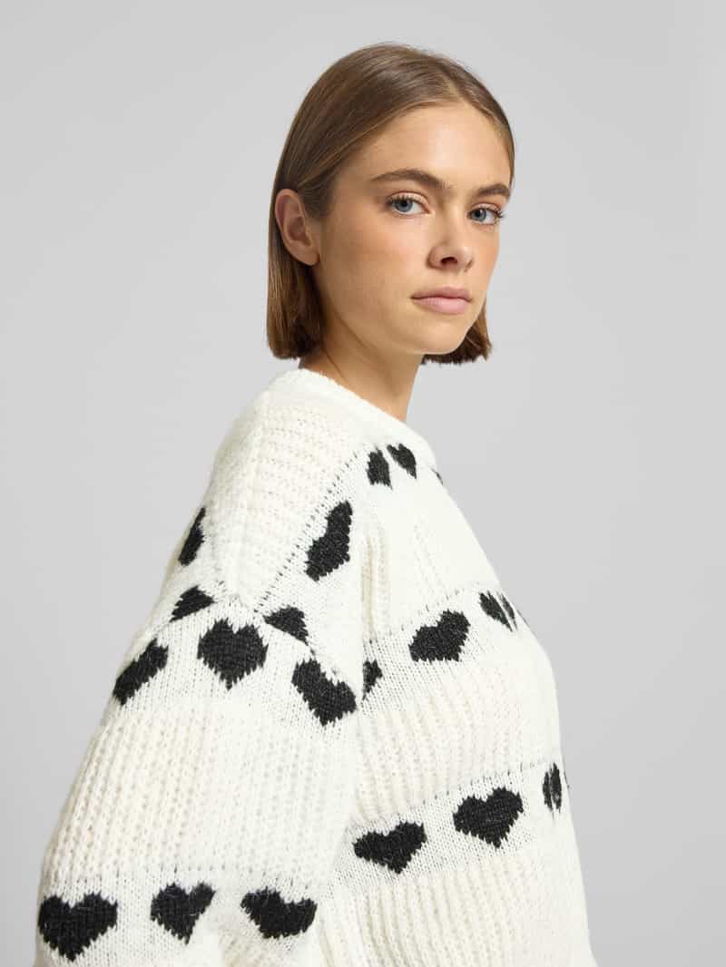 Pieces Relaxed fit gebreide pullover met hartjesprint model 'NOVE'