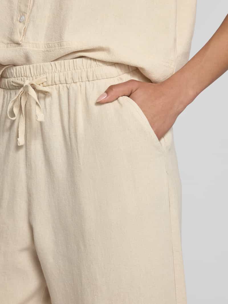 Ichi Stoffen broek van een mix van linnen en viscose met elastische band