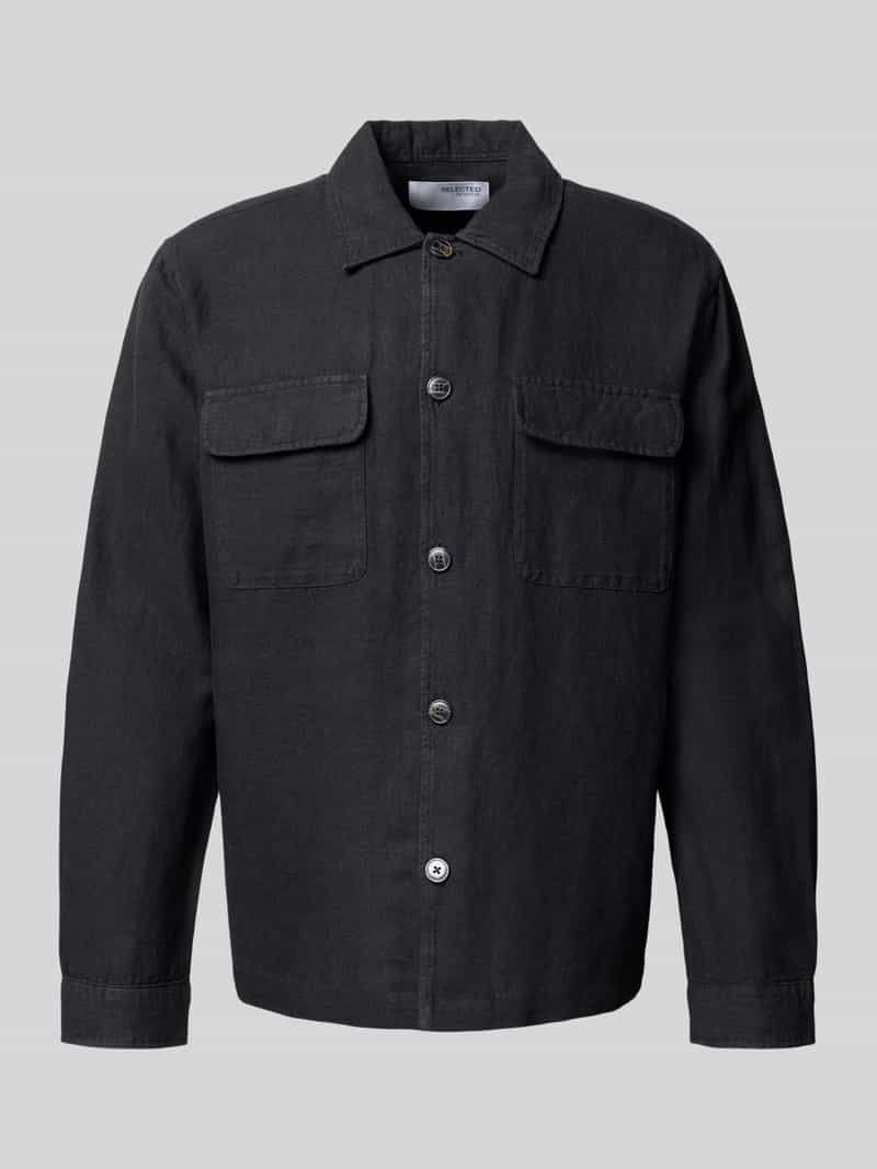 Selected Homme Regular fit linnen overhemdjack met kentkraag model 'LEROY SUN'