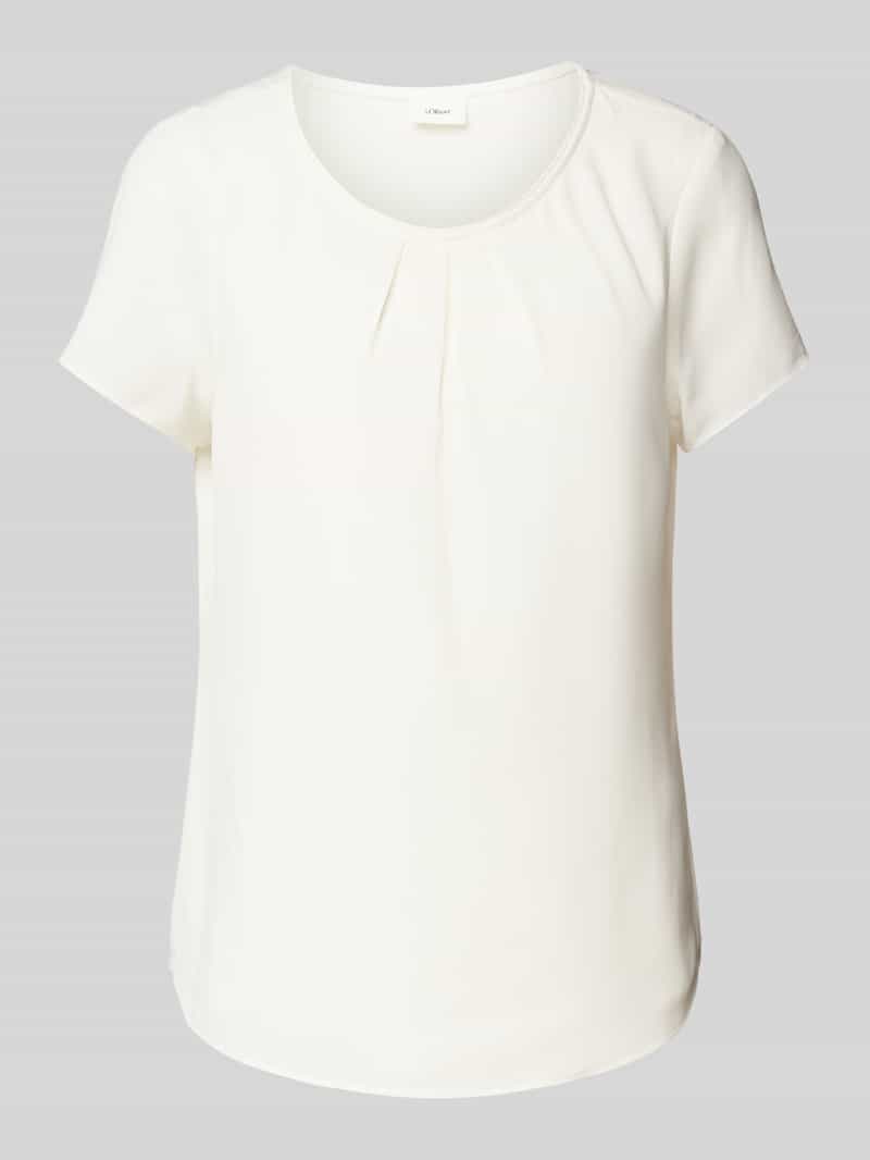 s.Oliver BLACK LABEL Regular fit blouse met korte mouwen van crêpe met sierrand