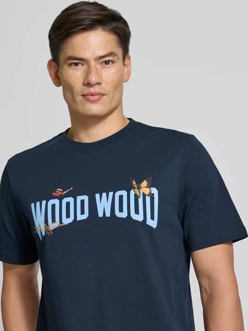 Wood T-shirt met label- en motiefprint model 'Bobby'
