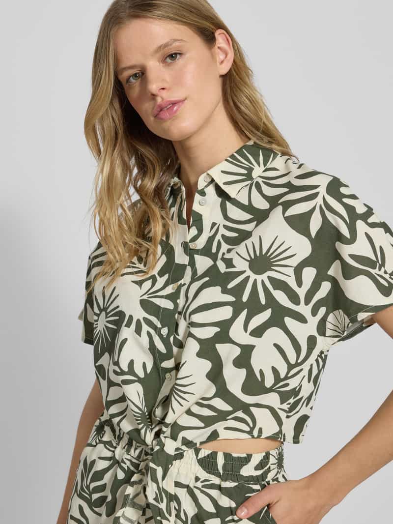 Only Korte overhemdblouse van een mix van viscose en katoen met linnen model 'JAKIRI'