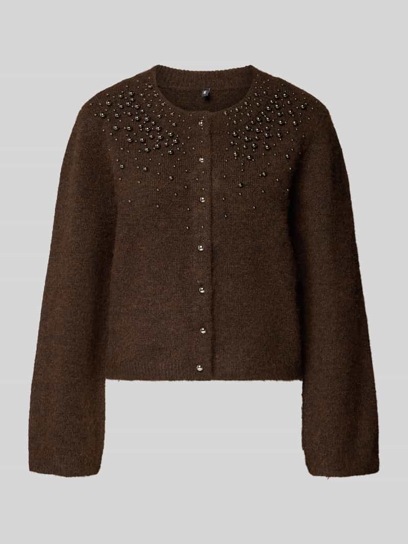 Only bruine dames vest   Ronde hals   Regular fit   Parels patroon   Knoopsluiting   Duurzaam   Lange mouw Bruin XL