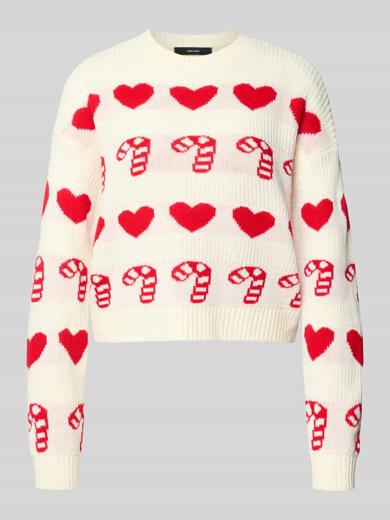 Vero Moda Regular fit kersttrui met ronde hals model 'CANDYHEARTS'