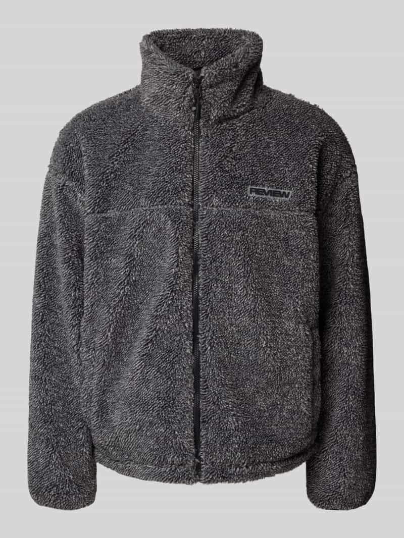 REVIEW Fleecejack met opstaande kraag en labeldetail