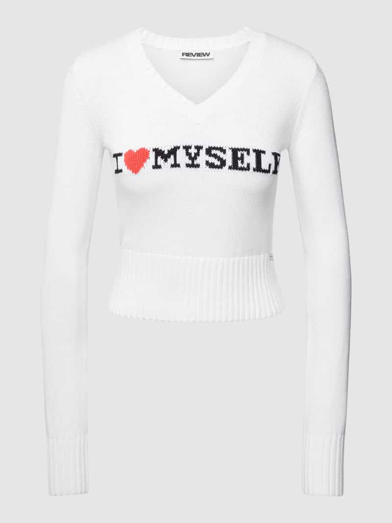 Review Gebreide pullover met stitching 'I LOVE MYSELF'