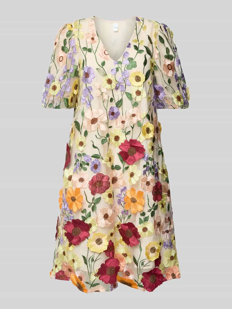 YAS Knielange cocktailjurk met V-hals model 'FLOWERING'