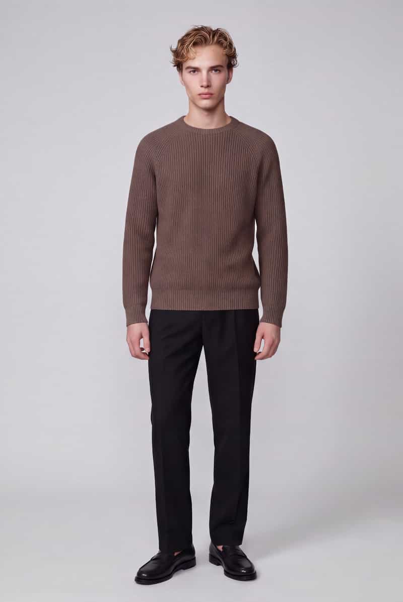 Selected Men Heren Truien & Vesten Slmbraun Knit Rib Crew Neck Noos - Bruin, foto 7