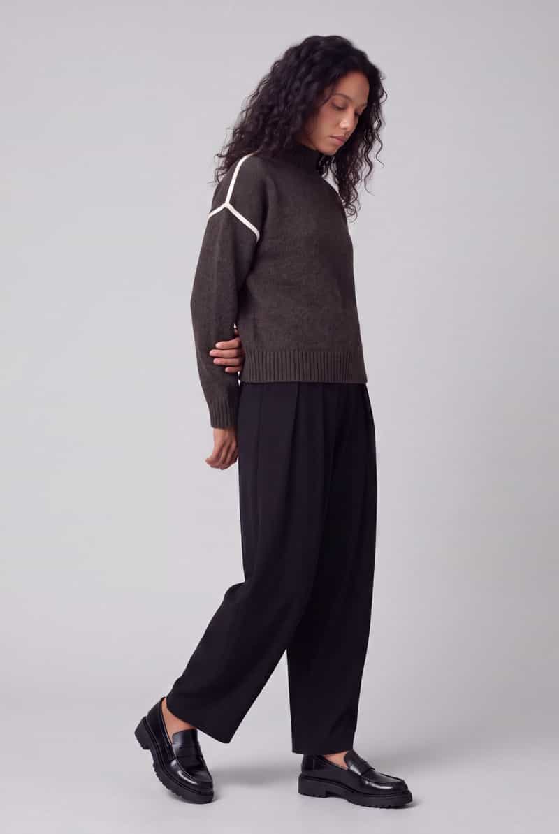 Vero Moda Pullover met contrastpaspel aan de mouw bruin, foto 6