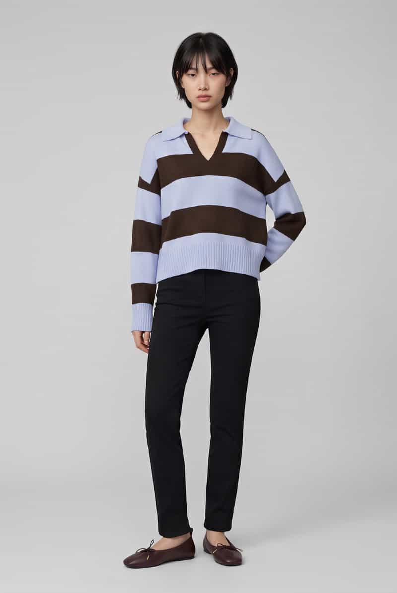 S.Oliver boxy fit gebreide pullover van katoenmix blauw/bruin, foto 6